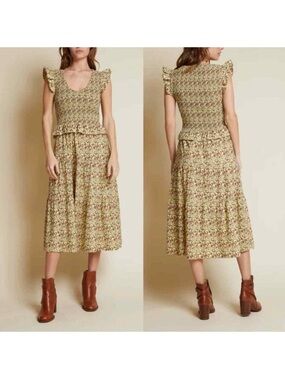 Nation LTD Fabienne Vintage Fleur Floral Smocked Ruffle Midi Dress